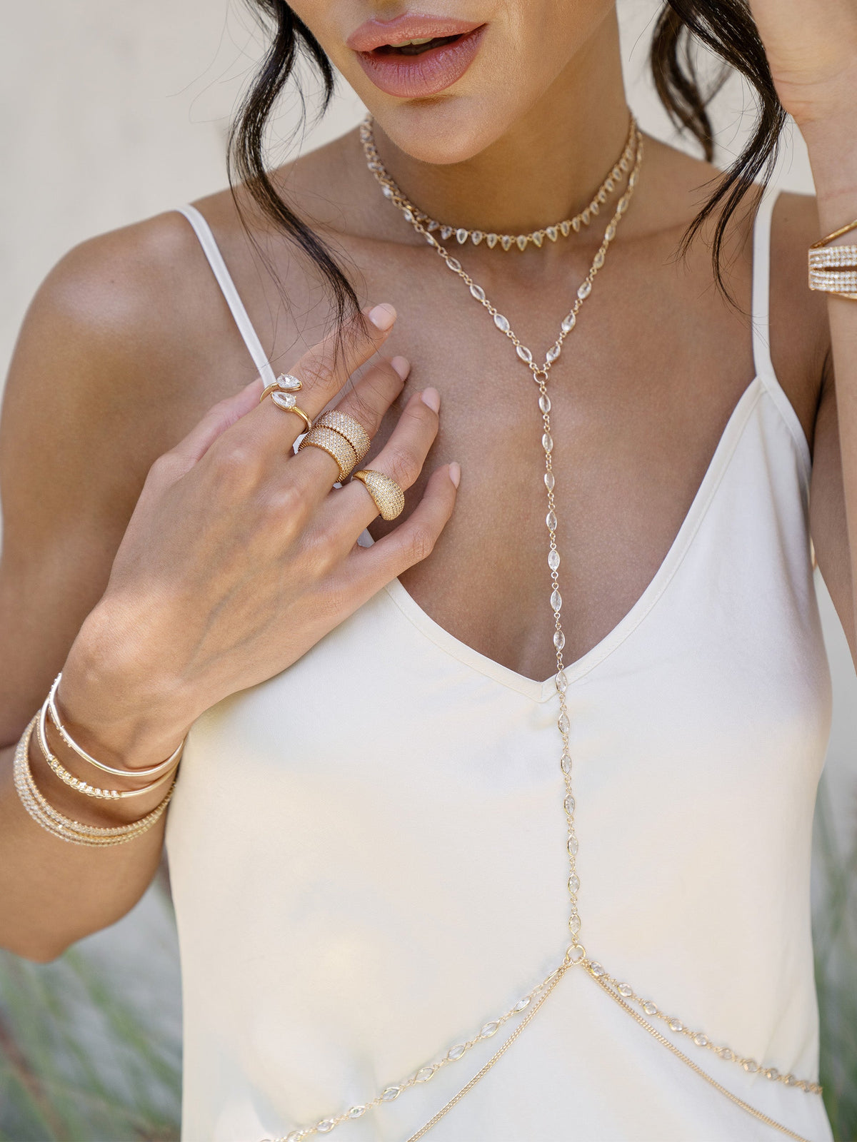 Crystal Baguette Body Chain - Gold Tone | Ettika