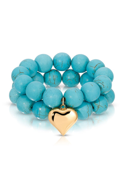 Luck and Love Turquoise Heart Bracelet Set - Turquoise with 18k Gold Plating | Ettika