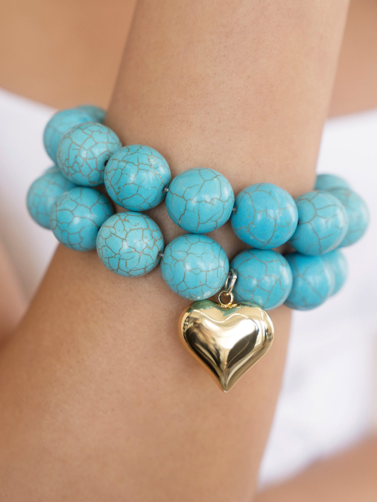 Luck and Love Turquoise Heart Bracelet Set - Turquoise with 18k Gold Plating | Ettika