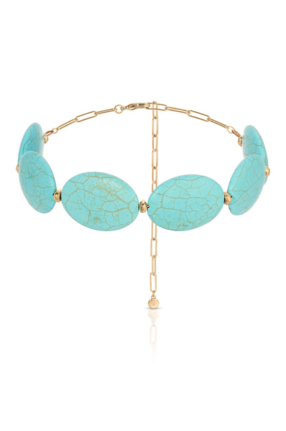Oval Turquoise Stones Statement Choker - Turquoise with 18k Gold Plating | Ettika