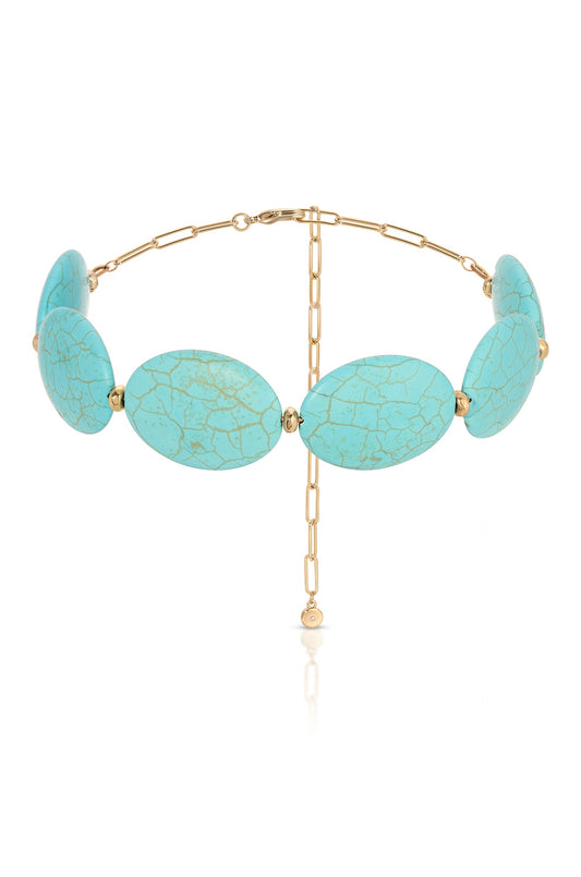 Oval Turquoise Stones Statement Choker - Turquoise with 18k Gold Plating | Ettika