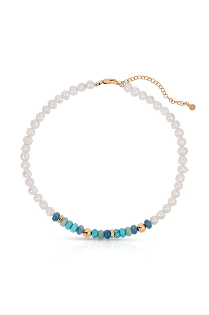 Beach Day Pearl and Gemstone Necklace - Blue Mixed Gemstones | Ettika