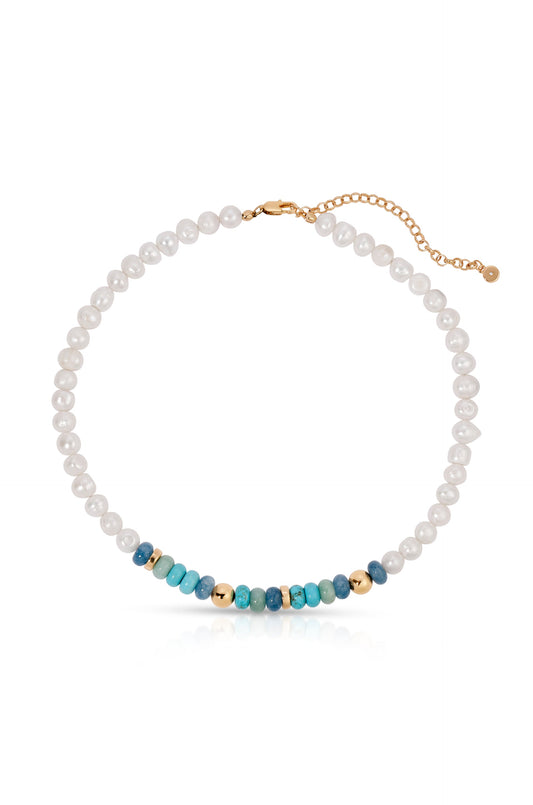 Beach Day Pearl and Gemstone Necklace - Blue Mixed Gemstones | Ettika