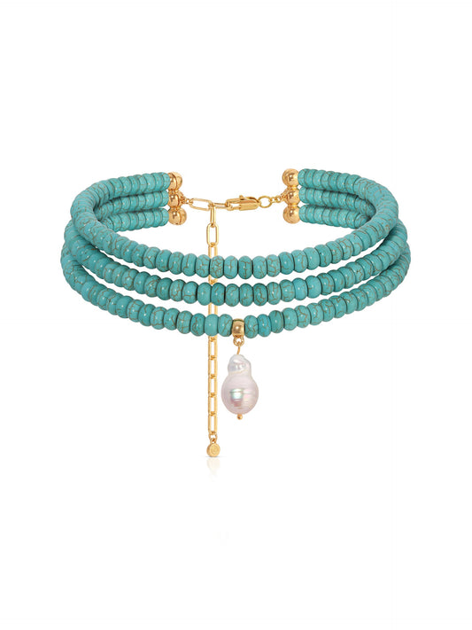 Marina Layers Turquoise Necklace - Turquoise with 18k Gold Plating | Ettika