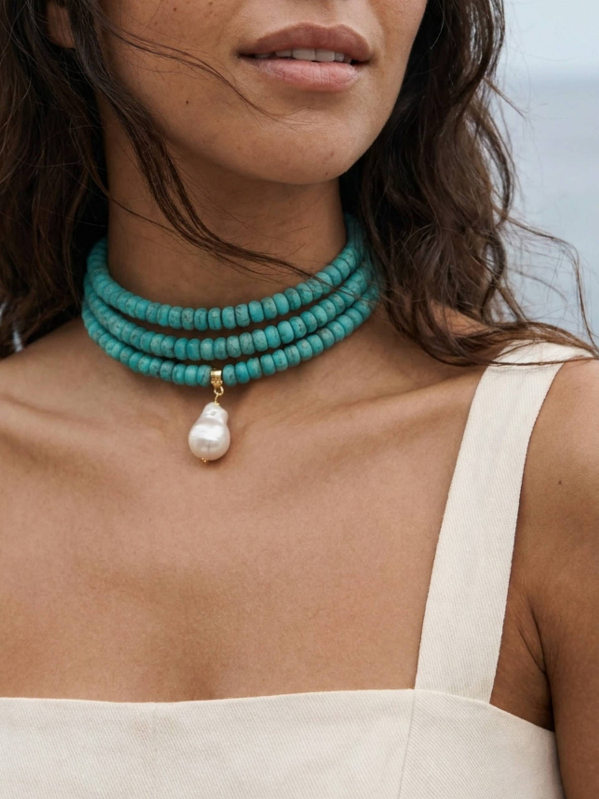Marina Layers Turquoise Necklace - Turquoise with 18k Gold Plating | Ettika