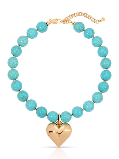 Luck and Love Turquoise Heart Necklace - Turquoise with 18k Gold Plating | Ettika