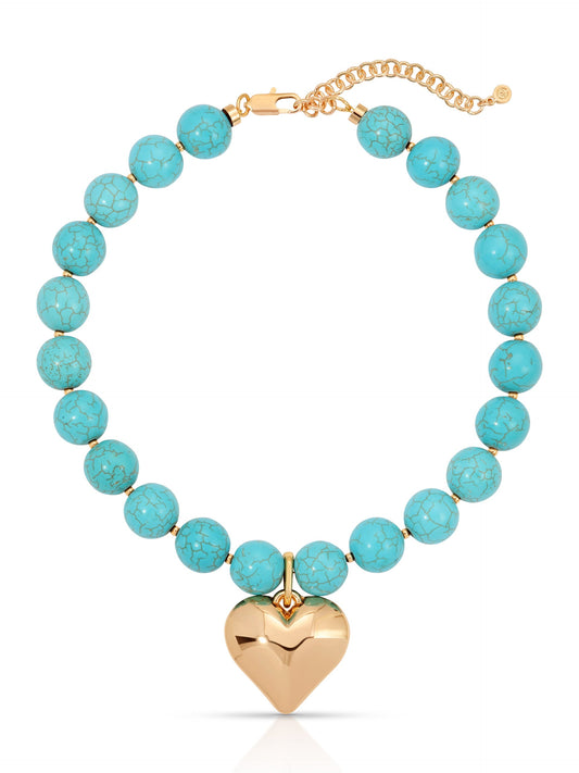 Luck and Love Turquoise Heart Necklace - Turquoise with 18k Gold Plating | Ettika