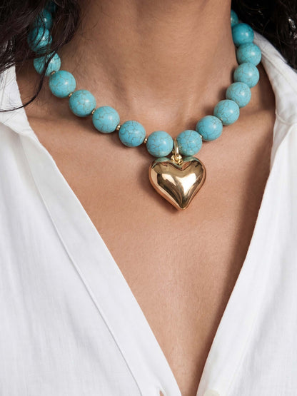 Luck and Love Turquoise Heart Necklace - Turquoise with 18k Gold Plating | Ettika