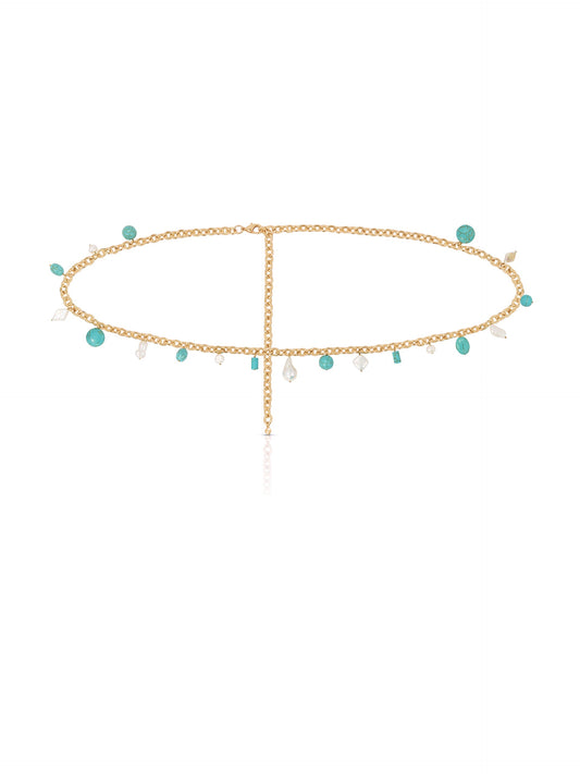 Tropical Turquoise and Pearl Waist Chain - Turquoise and Freshwater Pearl | Ettika