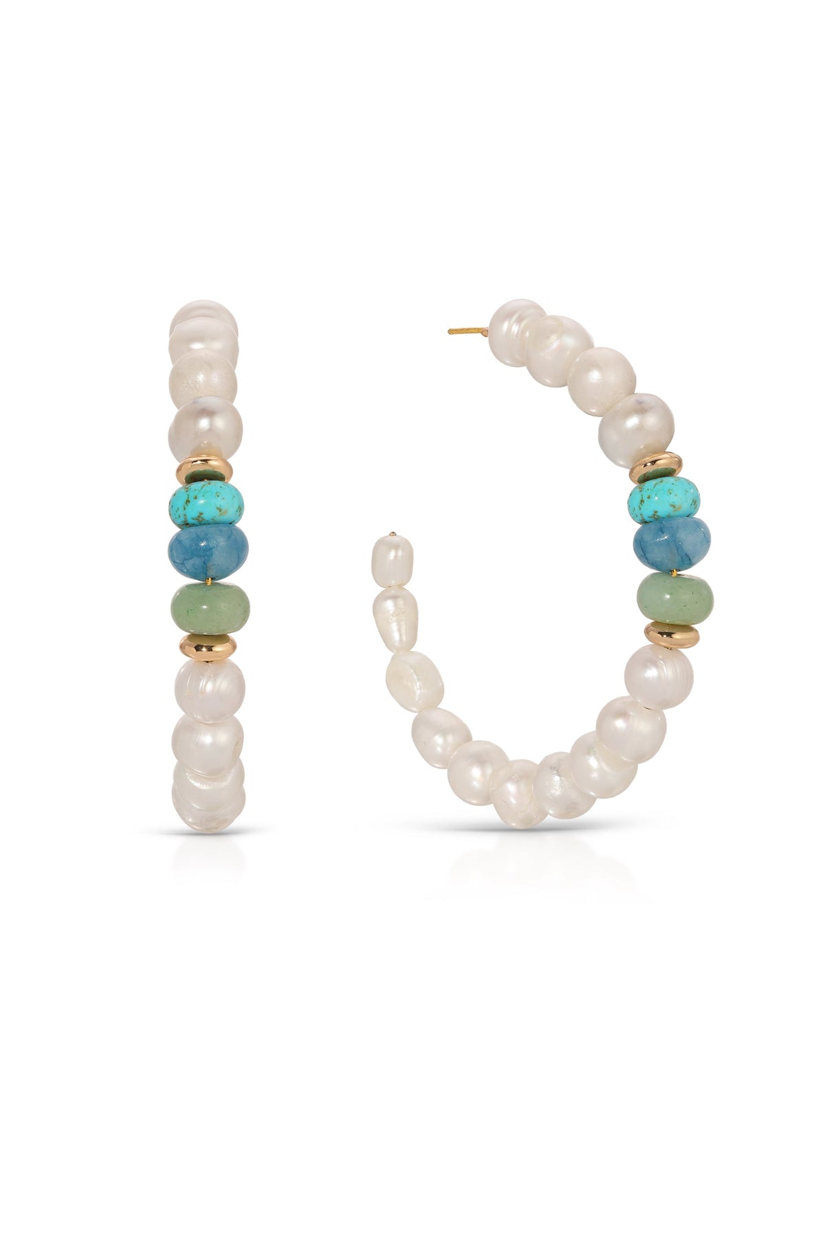 Beach Day Pearl and Gemstone Hoop Earrings - Blue Mixed Gemstones | Ettika