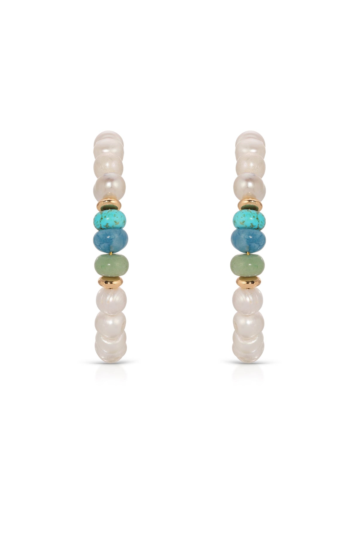 Beach Day Pearl and Gemstone Hoop Earrings - Blue Mixed Gemstones | Ettika