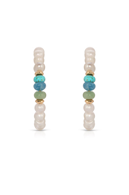 Beach Day Pearl and Gemstone Hoop Earrings - Blue Mixed Gemstones | Ettika