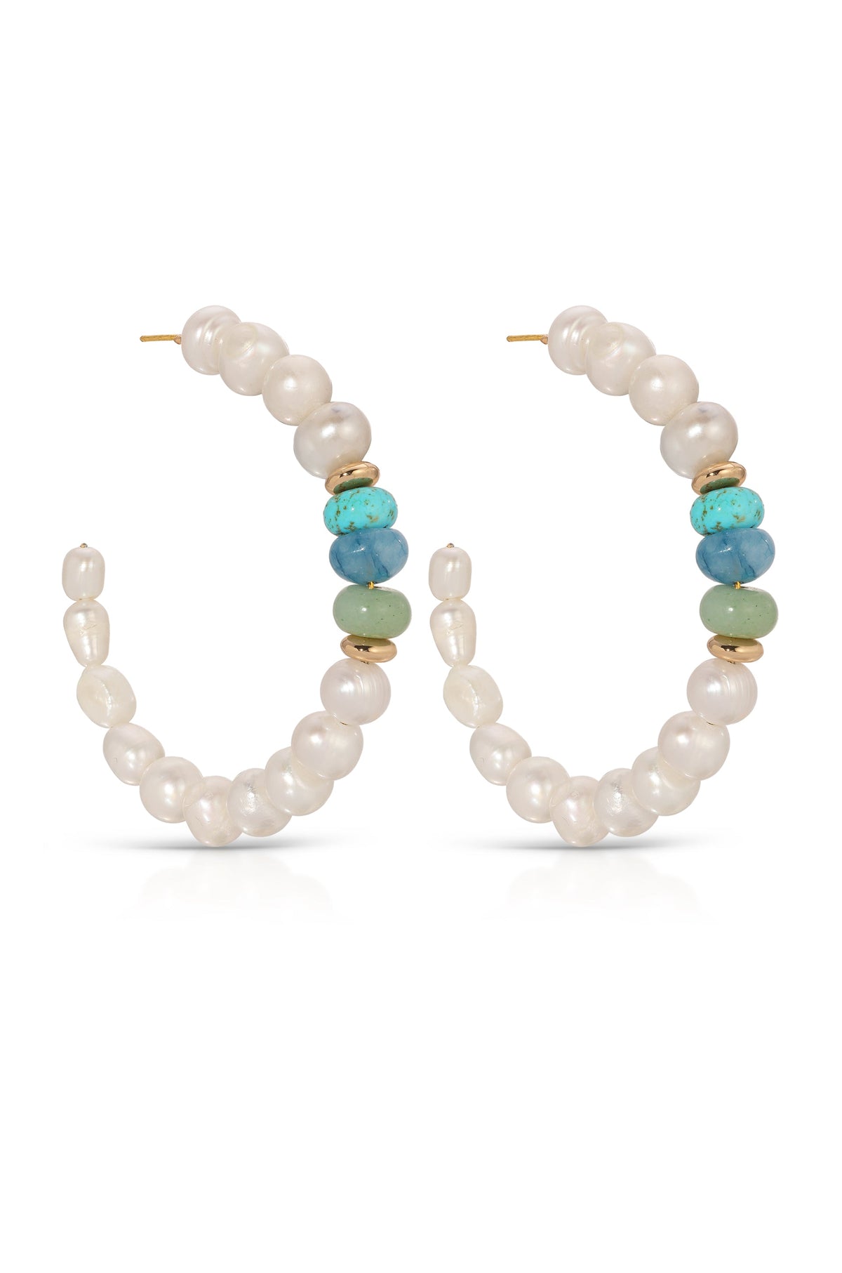 Beach Day Pearl and Gemstone Hoop Earrings - Blue Mixed Gemstones | Ettika