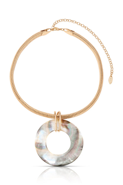 Shell Open Circle Pendant Flex Chain Necklace - Shell with 18k Gold Plating | Ettika