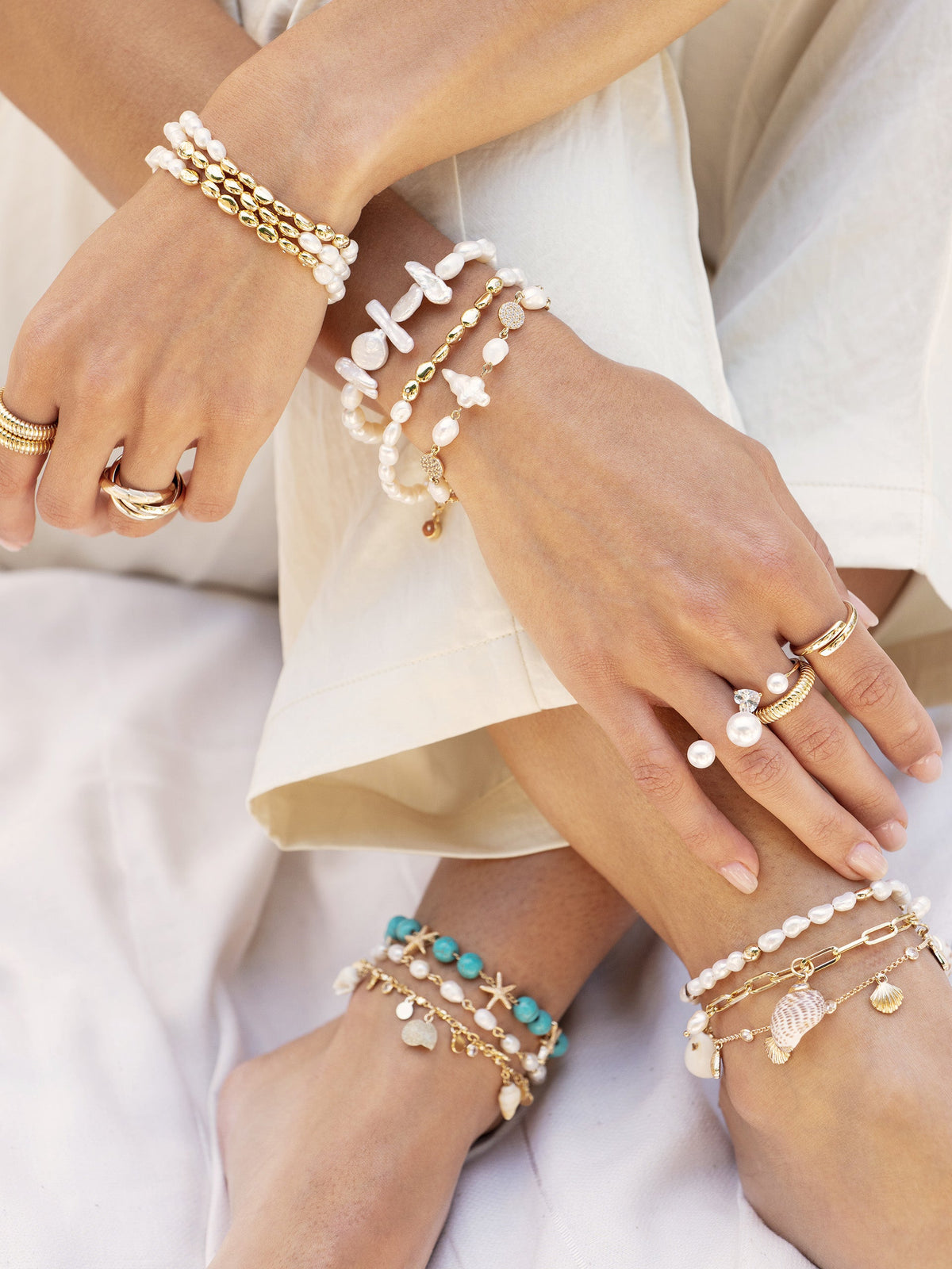 Paperclip Chain Multi-Shell Charm Anklet - Shell with 18k Gold Plating | Ettika