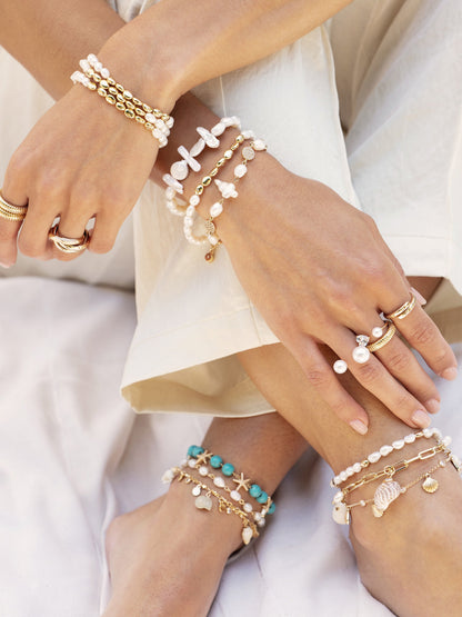 Paperclip Chain Multi-Shell Charm Anklet - Shell with 18k Gold Plating | Ettika