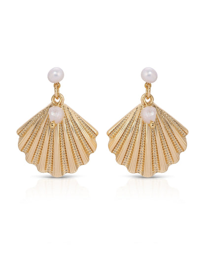 Scallop Shell and Pearl Earrings - Pearl with 18k Gold Plating | Ettika