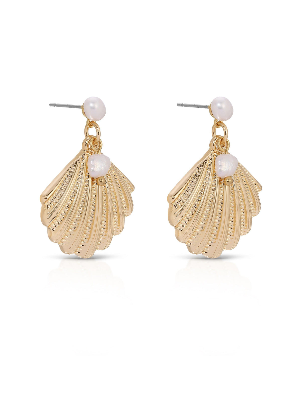 Scallop Shell and Pearl Earrings - Pearl with 18k Gold Plating | Ettika