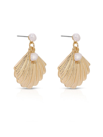Scallop Shell and Pearl Earrings - Pearl with 18k Gold Plating | Ettika