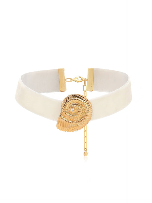 Nautilus Shell Velvet Choker - 18k Gold Plated | Ettika