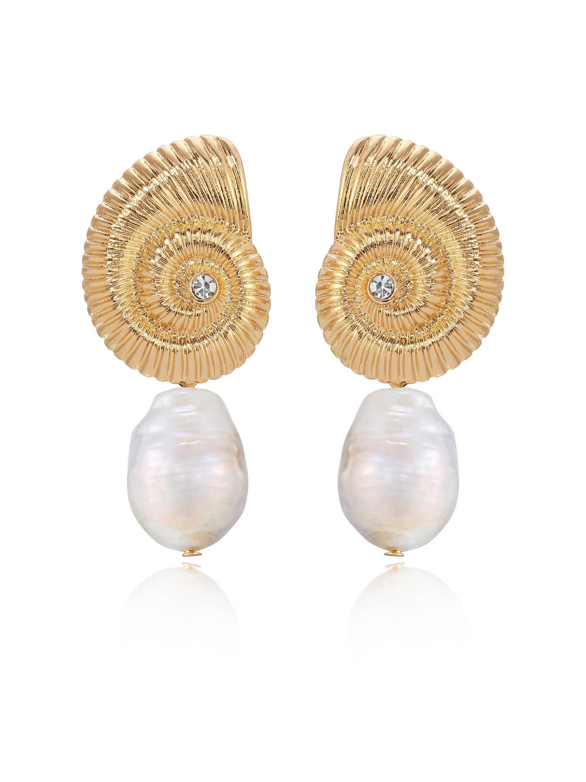Nautilus Shell Freshwater Pearl Earrings - Pearl with 18k Gold Plating | Ettika