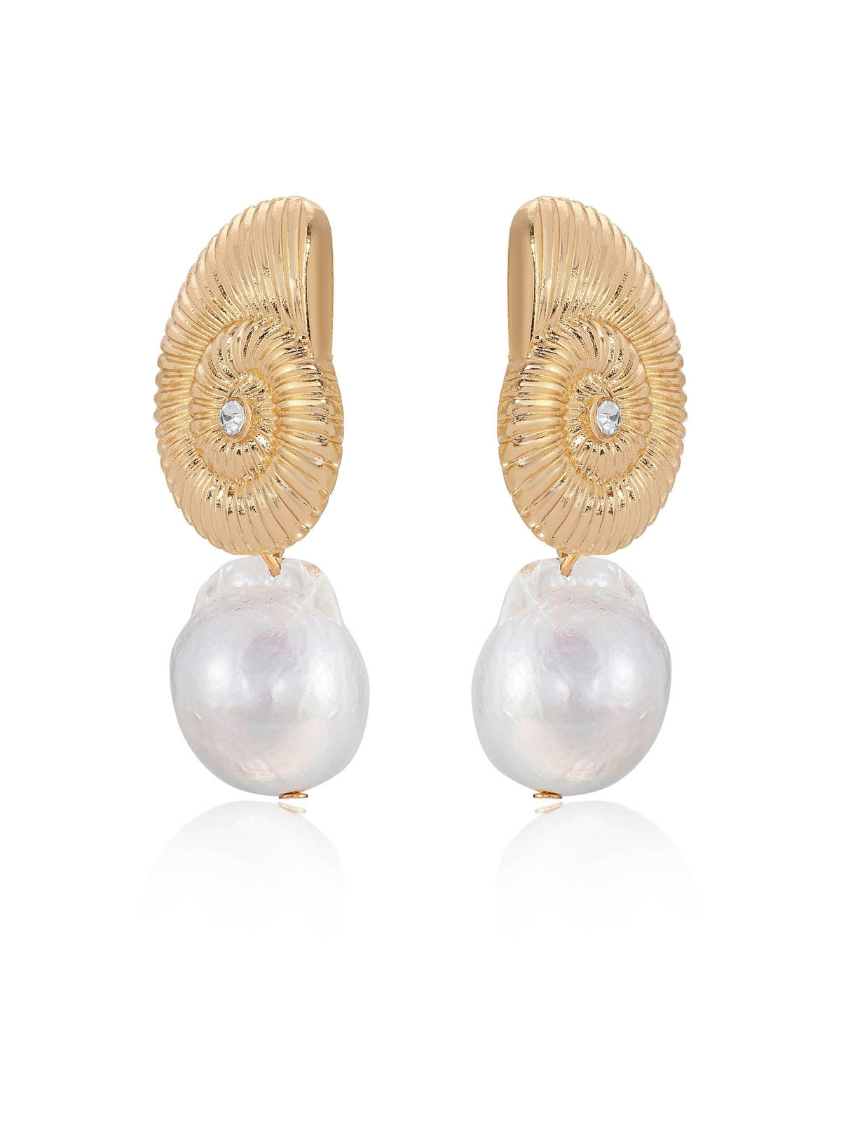 Nautilus Shell Freshwater Pearl Earrings - Pearl with 18k Gold Plating | Ettika