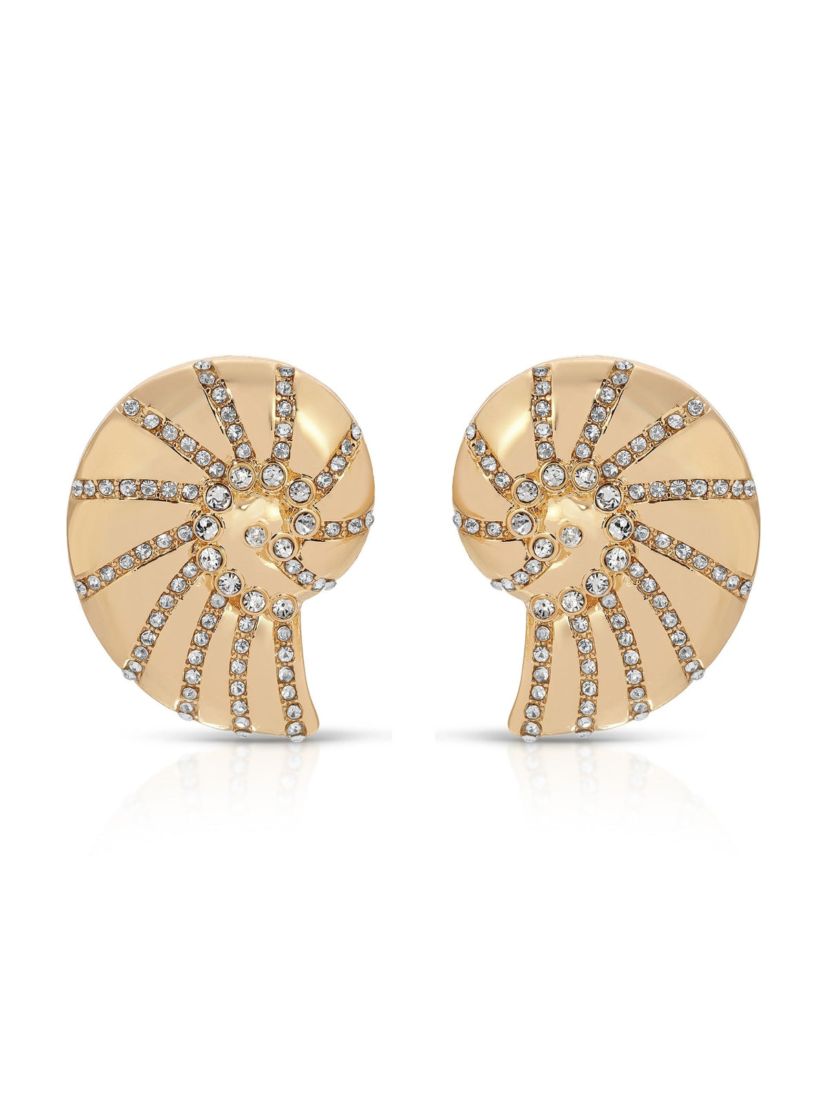Crystal Studded Nautilus Shell Earrings - Clear Crystal with 18k Gold Plating | Ettika