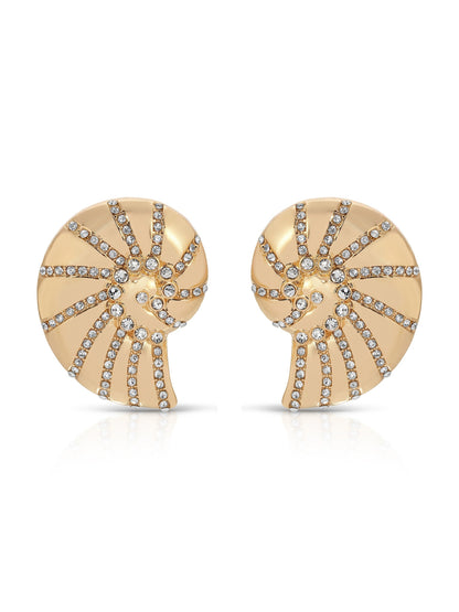 Crystal Studded Nautilus Shell Earrings - Clear Crystal with 18k Gold Plating | Ettika