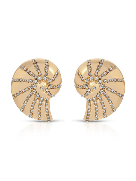 Crystal Studded Nautilus Shell Earrings - Clear Crystal with 18k Gold Plating | Ettika