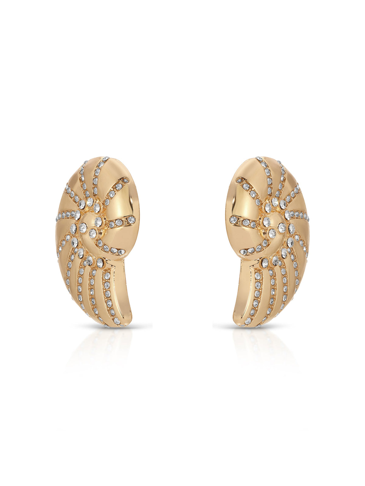 Crystal Studded Nautilus Shell Earrings - Clear Crystal with 18k Gold Plating | Ettika