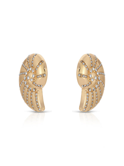 Crystal Studded Nautilus Shell Earrings - Clear Crystal with 18k Gold Plating | Ettika