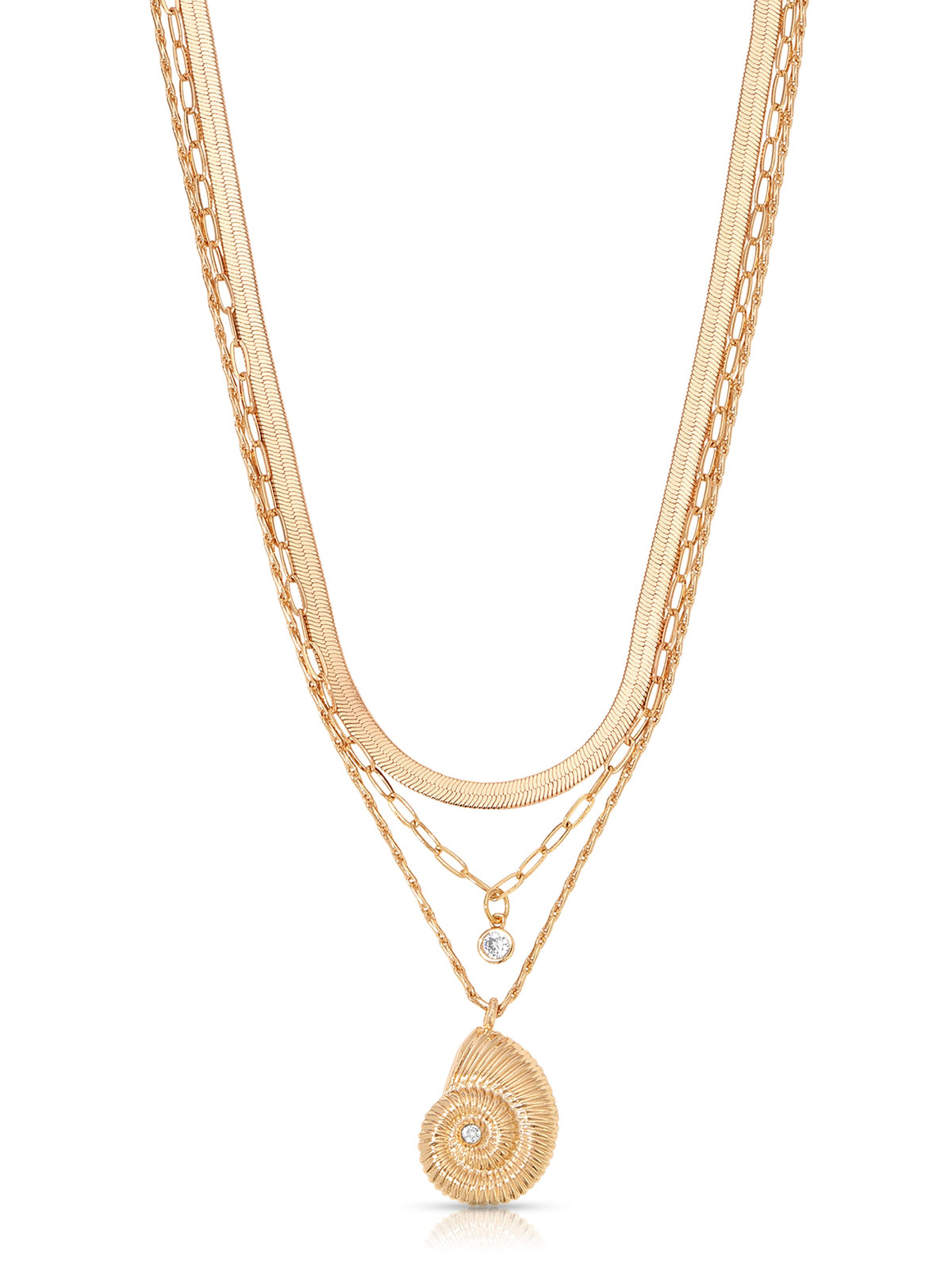 Nautilus Shell Pendant Layered Necklace - Clear Crystal with 18k Gold Plating | Ettika