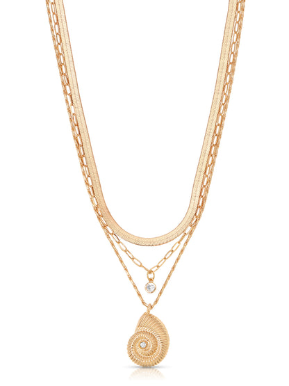 Nautilus Shell Pendant Layered Necklace - Clear Crystal with 18k Gold Plating | Ettika