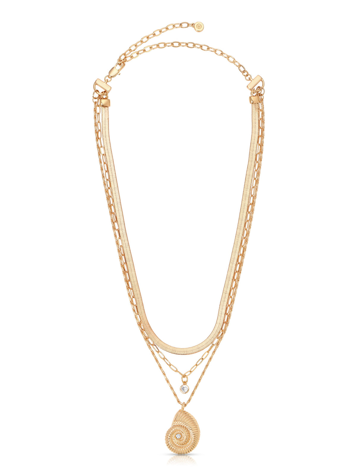 Nautilus Shell Pendant Layered Necklace - Clear Crystal with 18k Gold Plating | Ettika