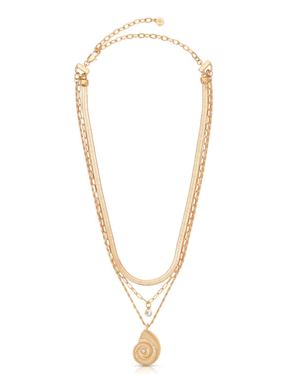 Nautilus Shell Pendant Layered Necklace - Clear Crystal with 18k Gold Plating | Ettika