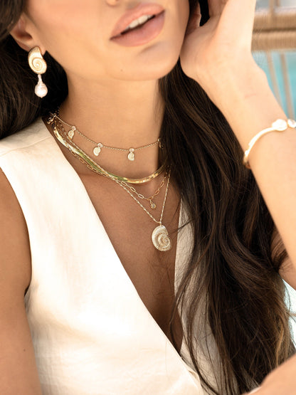 Nautilus Shell Pendant Layered Necklace - Clear Crystal with 18k Gold Plating | Ettika