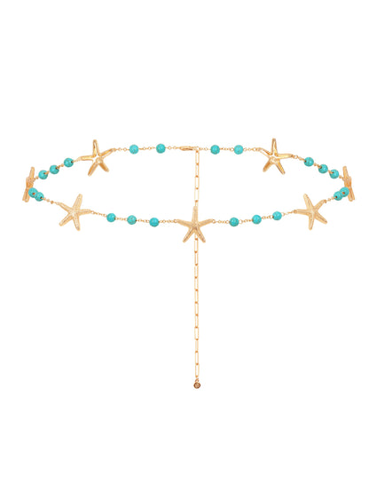 Starfish and Turquoise Bead Waist Chain - Gold Tone | Ettika