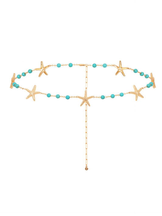 Starfish and Turquoise Bead Waist Chain - Gold Tone | Ettika