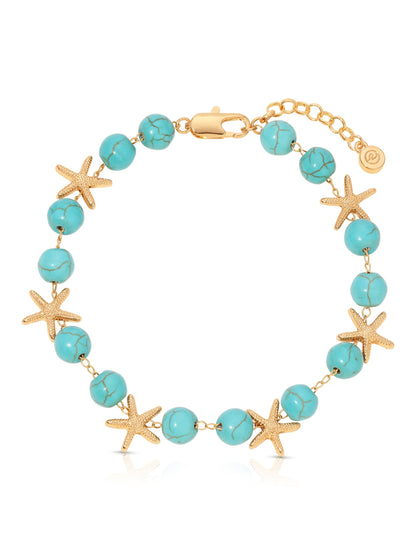 Starfish and Turquoise Beaded Anklet - Turquoise with 18k Gold Plating | Ettika
