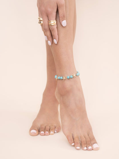 Starfish and Turquoise Beaded Anklet - Turquoise with 18k Gold Plating | Ettika