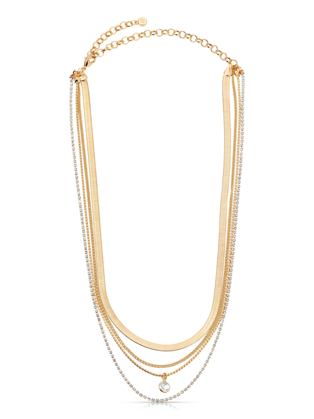 All the Chains Aqua Layered Necklace - Clear Crystal with 18k Gold Plating | Ettika
