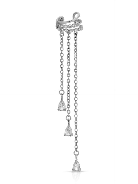 Crystal Waterfall Ear Cuff - Clear Crystal with Silver Plating | Ettika