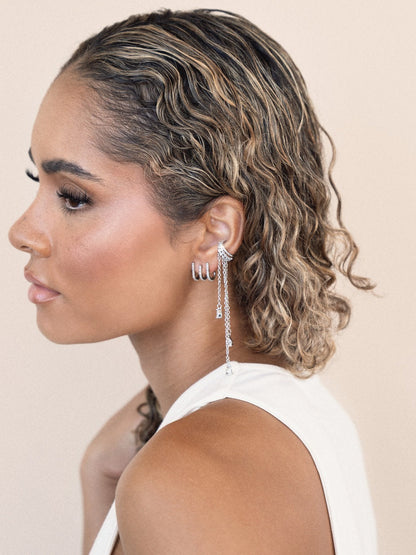 Crystal Waterfall Ear Cuff - Clear Crystal with Silver Plating | Ettika