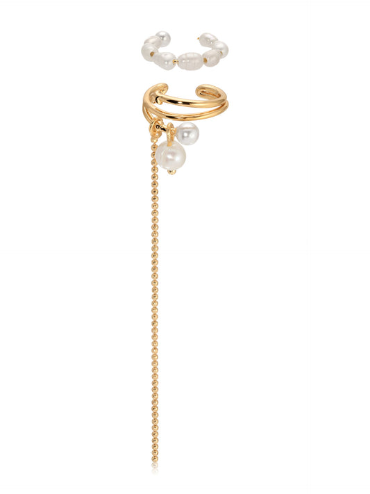 Pearl Drama Ear Cuff Set - Pearl with 18k Gold Plating | Ettika