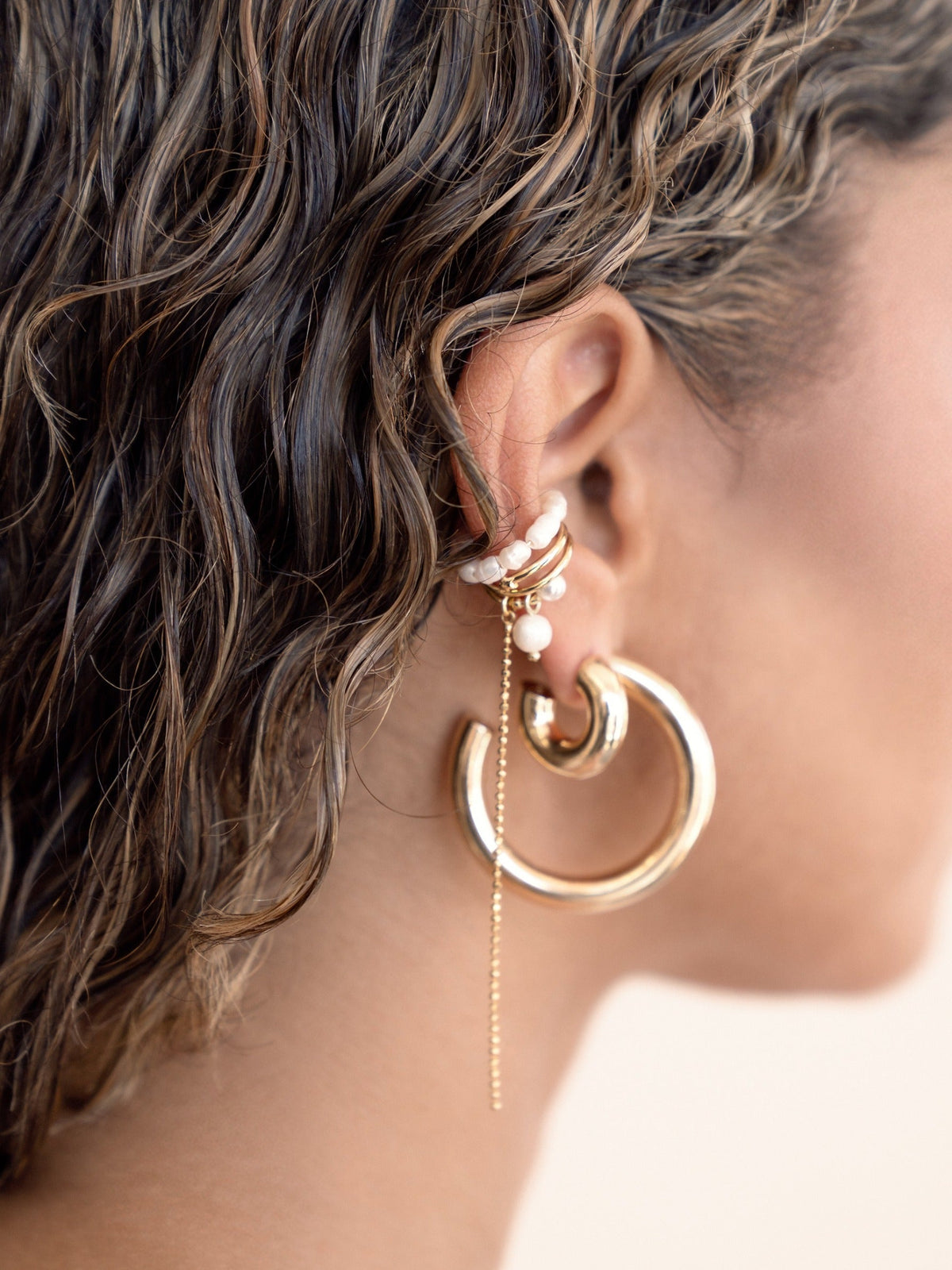 Pearl Drama Ear Cuff Set - Pearl with 18k Gold Plating | Ettika
