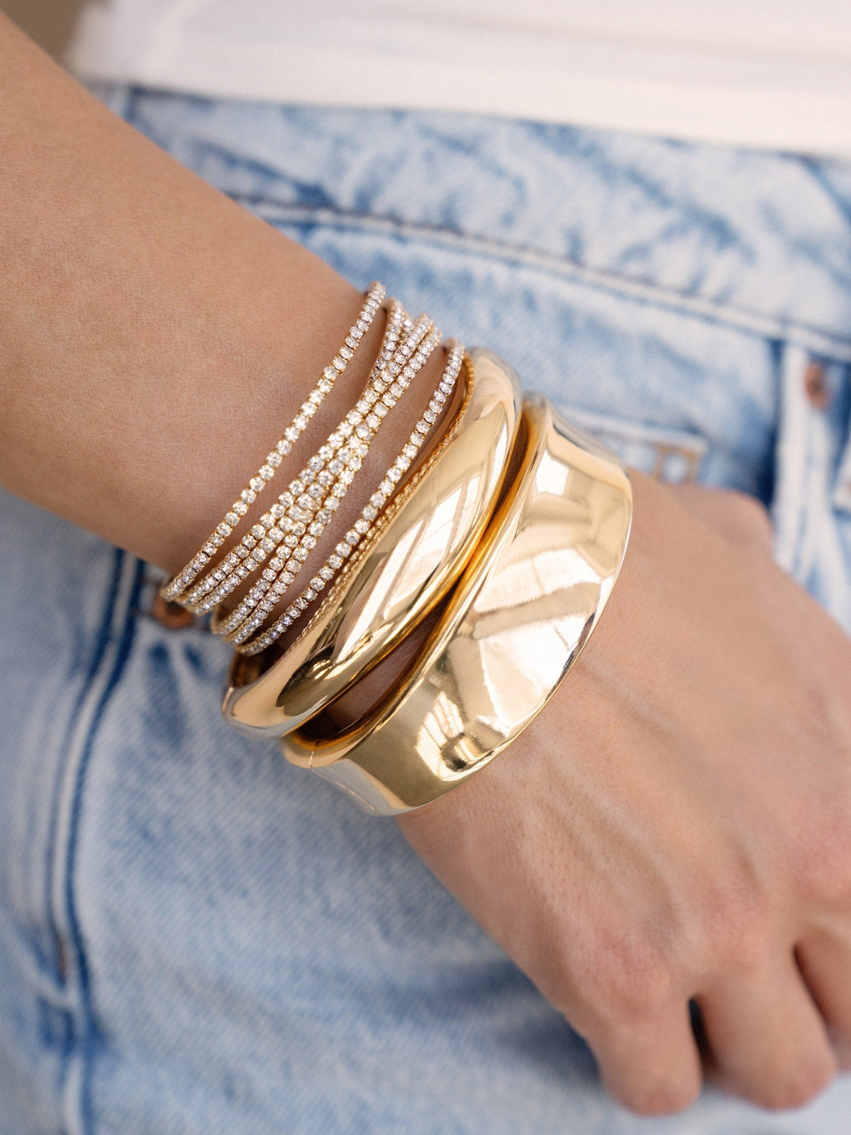 Squared Shine Bangle - 18k Gold Plated | Ettika