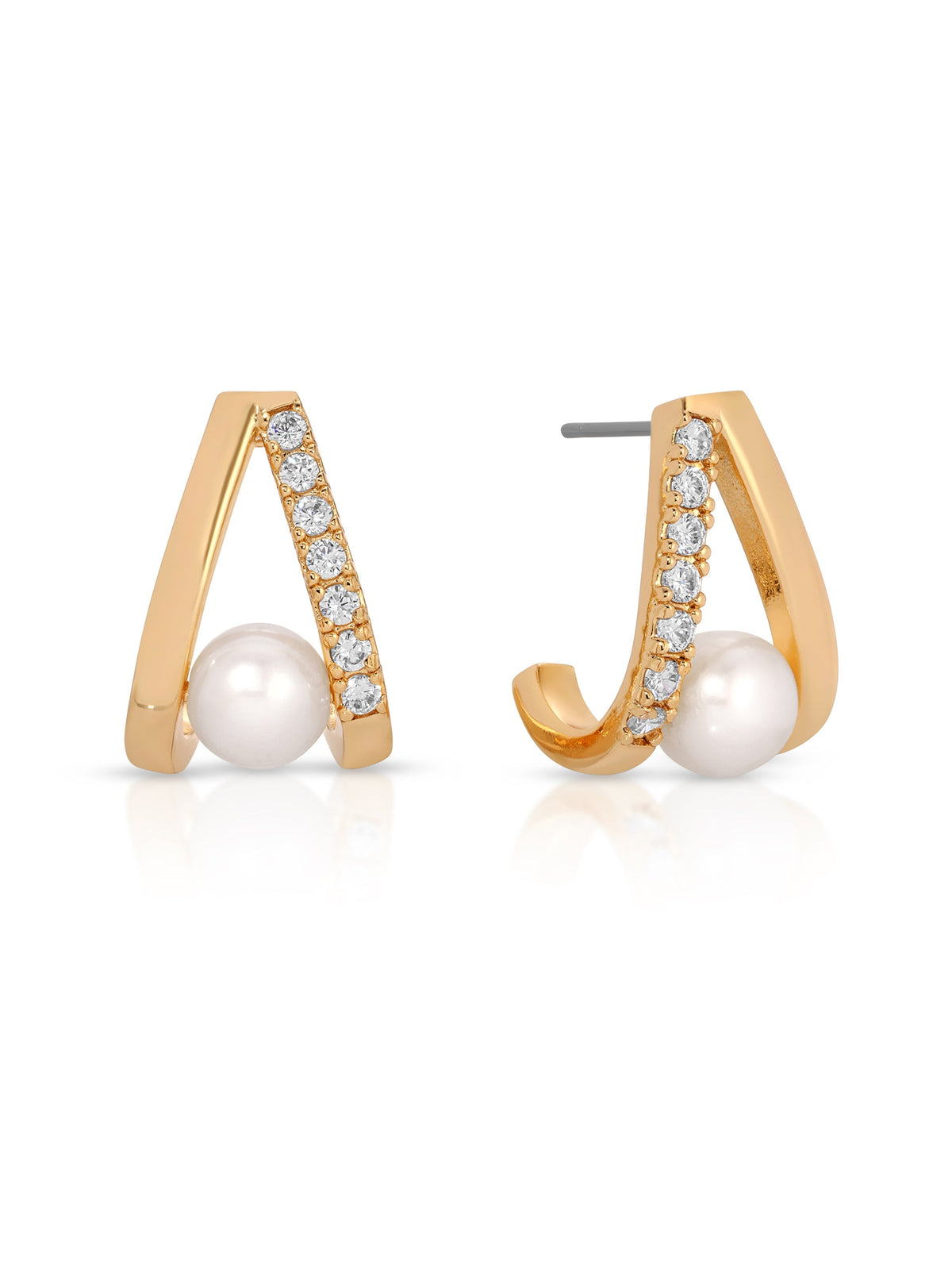 Pavé and Pearl Earrings - Pearl with 18k Gold Plating | Ettika