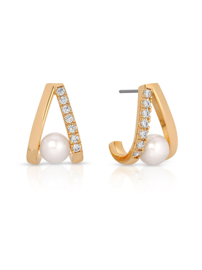 Pavé and Pearl Earrings - Pearl with 18k Gold Plating | Ettika