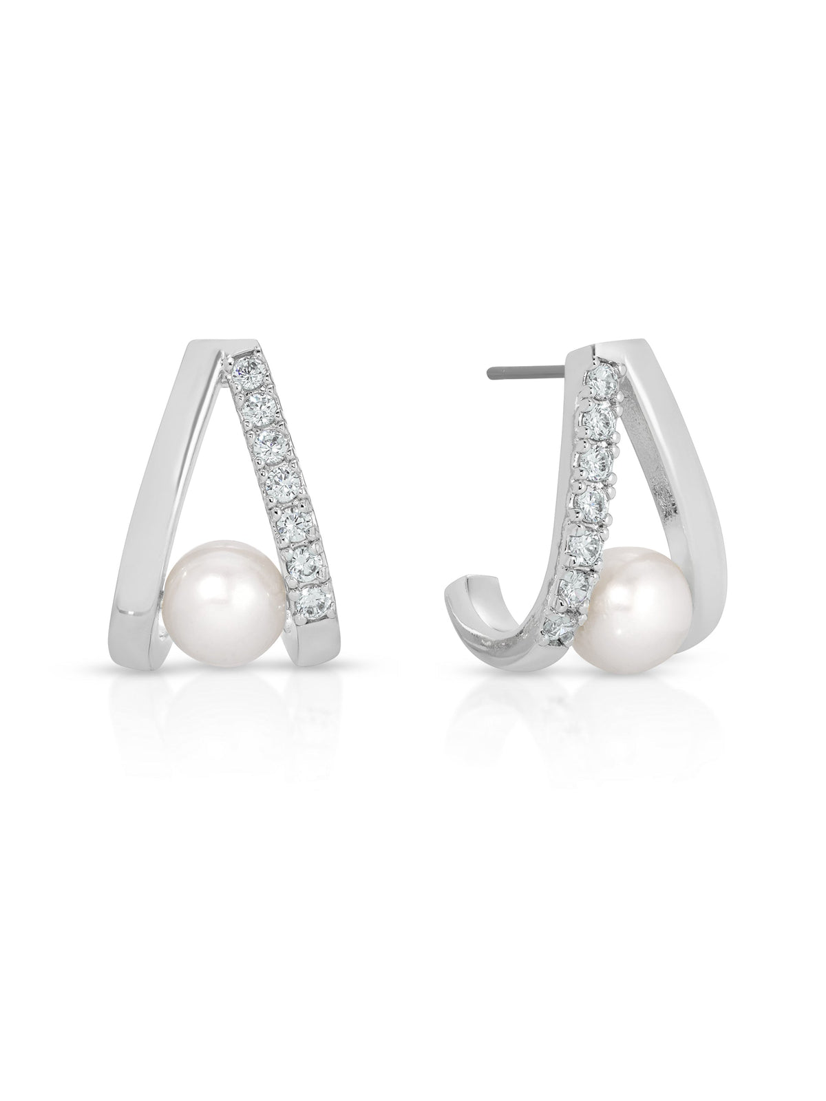 Pavé and Pearl Earrings - Pearl with 18k Gold Plating | Ettika