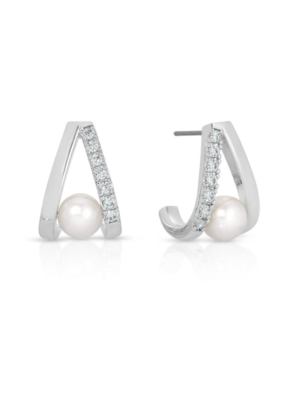 Pavé and Pearl Earrings - Pearl with 18k Gold Plating | Ettika